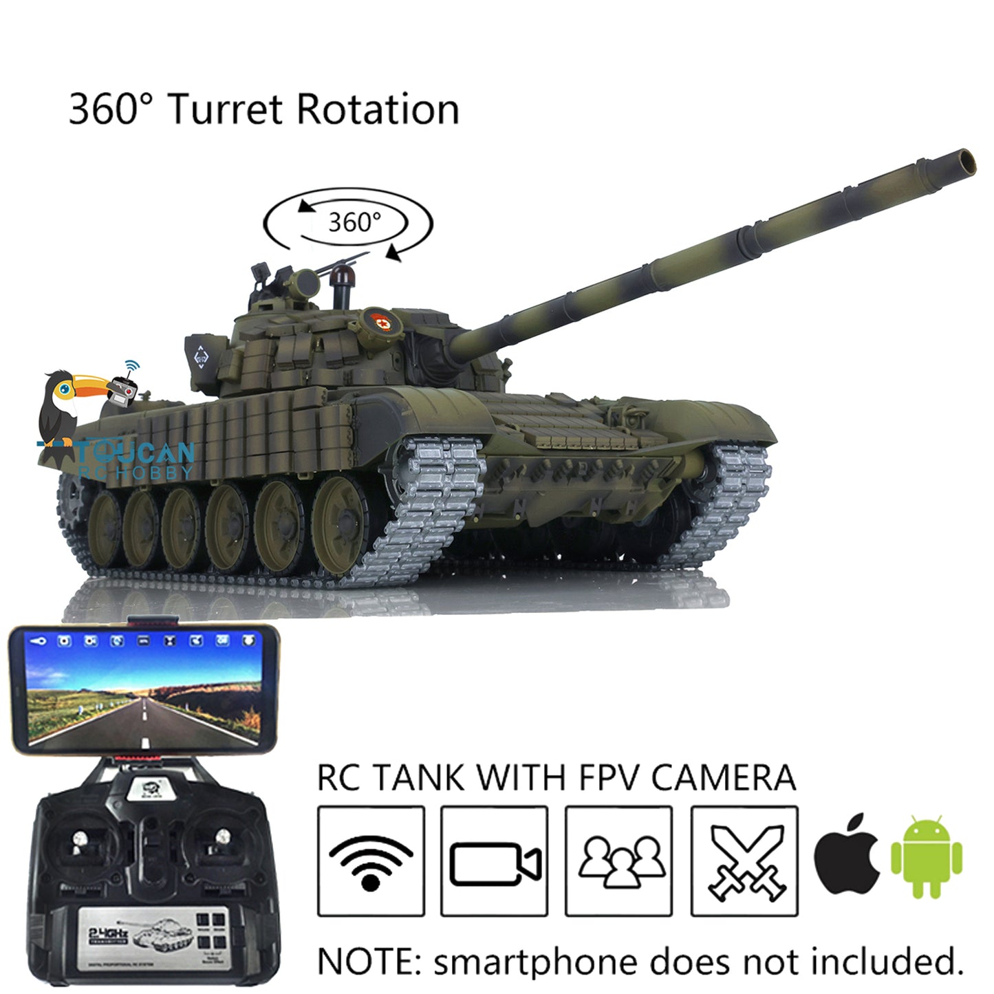 Upgrade Verseion Heng Long 1:16 7.0 Metal RC Battle Tank FPV T72 3939 360 Turret Armor FPV Sytem Smoke Unit Airsoft BB Shooting
