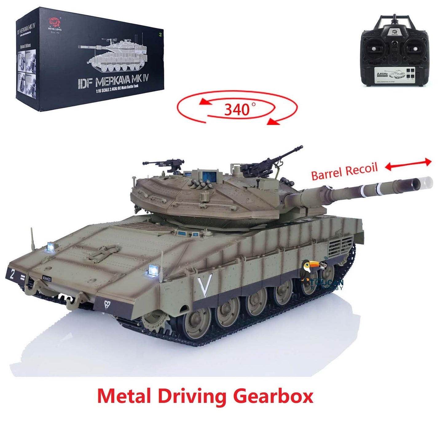 1:16 Scale 2.4GHz 7.0 3958 -1 RC Tank IDF Merkava MK IV Metal Driving Gearbox Steel Gears Military Tanks Collections Display