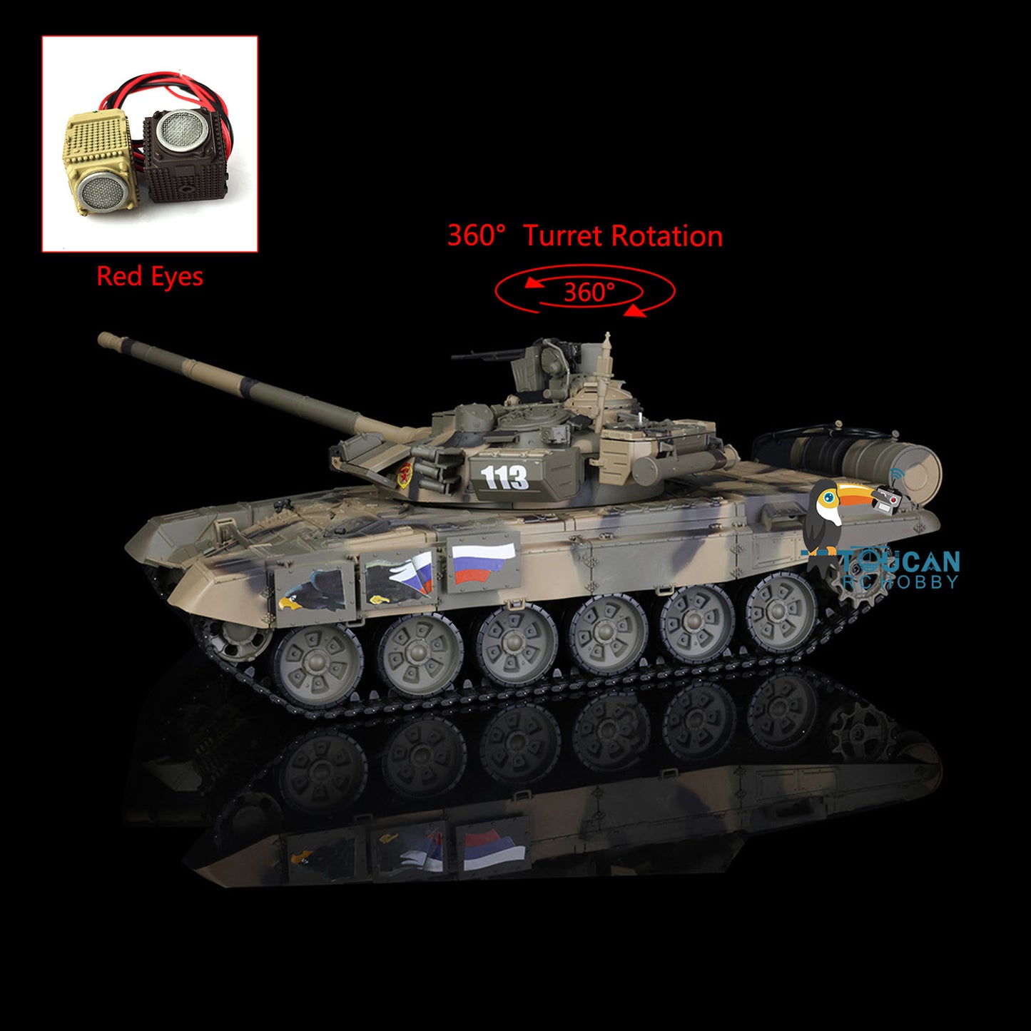 Henglong 1/16 Scale7.0 Plastic Russian T90 RTR RC Tank 3938 W/ 360Degrees Turret Red Eyes Infrared Fighting System BB Shooting Gearbox