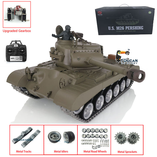 Henglong 1/16 7.0 Customized M26 Pershing RTR RC Tank 3838 w/ 360Degrees Rotating Turret Metal Tracks Idler Sproket Road Wheels Smoking