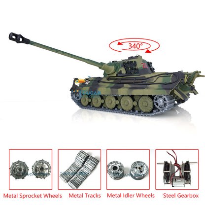 US Stock 2.4Ghz Henglong 1:16 7.0 German King Tiger RTR RC Tank 3888A Model Metal Tracks 340 Degree Turret Steel Driving Gearbox