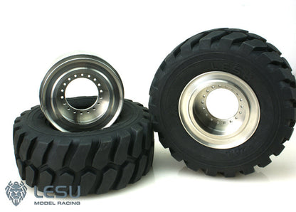 One Pairs 1/15 Metal Stainless Steel Wheel Hubs Rubber Wheel Tyre for LESU Hydraulic Loader DIY RC Car Model Truck TAMIYA