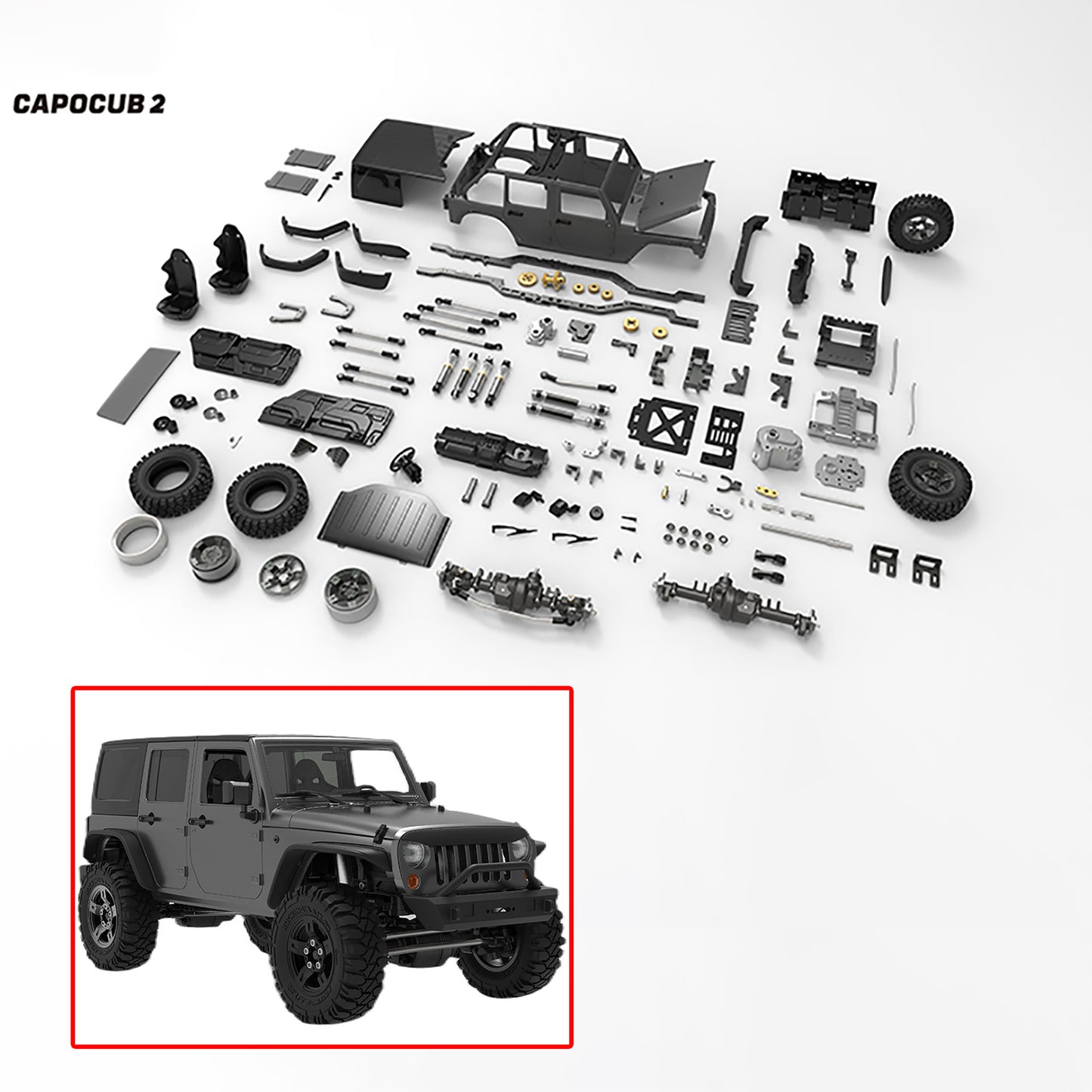 IN STOCK 1/18 CAPO Crawler Car CUB2 JK KIT DIY RC Model Plastic Unassembled Cabin Car Shell Metal Chassis W/ 2Speed Gearbox Differential