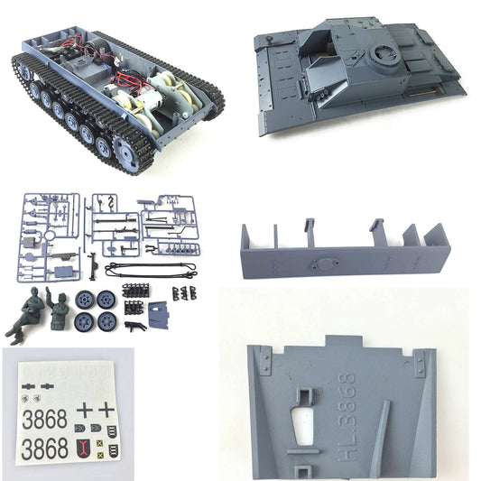 Henglong Chassis Tracks Wheels Decal Sticker Parts Bag Shield Rear Rack Upper Hull for 1/16 German Stug III RC Tank 3868