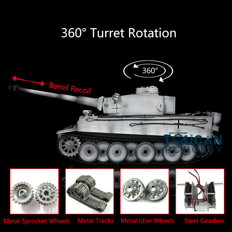 Henglong 1/16 7.0 Upgraded German Tank 3818 Radio Control Tiger I RC Tank W/ 360Degrees Turret Barrel Recoil Metal Idler Sproket Tracks