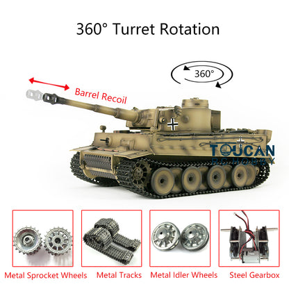 Henglong 1/16 7.0 Upgraded German Tank 3818 Radio Control Tiger I RC Tank W/ 360Degrees Turret Barrel Recoil Metal Idler Sproket Tracks