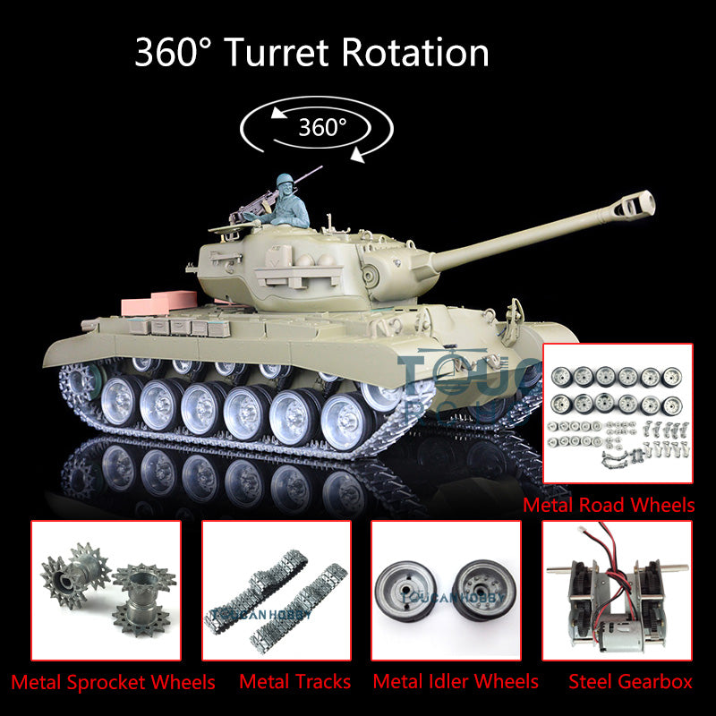 US Stock Henglong 1/16 7.0 Customized 3838 Radio Controlled M26 Pershing RTR RC Tank 360 Degree Turret Rotation Metal Tracks Wheels