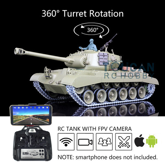 1/16 Scale Henglong Upgraded RC Tank 3838 USA M26 Pershing w/ FPV 360Degrees Rotating Turret Sound Effect Metal Tracks Sproket Wheels