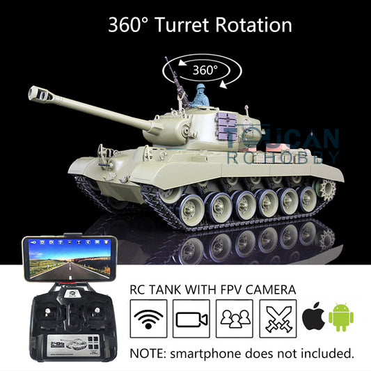 Henglong 1/16 Scale Plastic Remote Control Tank 7.0 Version USA M26 Persing 3838 w/ 360Degrees Rotating Turret Steel Gearbox FPV