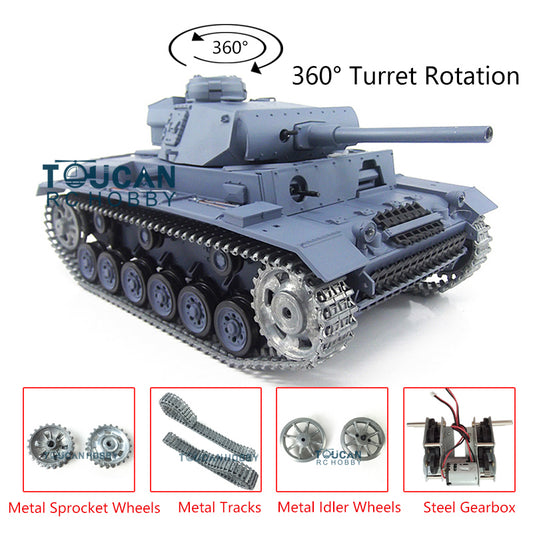Henglong 1/16 Upgraded German Tank 3848 RC Tank Panzer III L 7.0 w/ 360Degrees Rotating Turret 2 Sounds for Radio Control Tank for