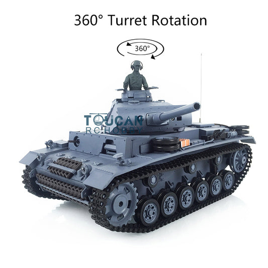 Henglong 1/16 Radio Control Tank Plastic Panzer III L 7.0 Tank 3848 RC Tank w/ 360Degrees Rotating Turret Gearbox Smoking Engine Sound