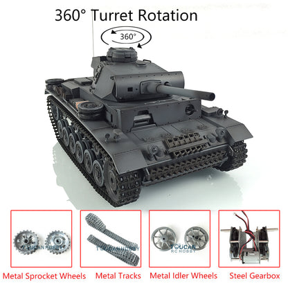 Henglong 1/16 Upgraded German Tank 3848 RC Tank Panzer III L 7.0 w/ 360Degrees Rotating Turret 2 Sounds for Radio Control Tank for