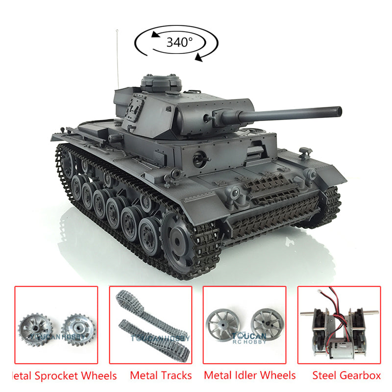 Henglong Upgraded German Tank 3848 RC Tank Panzer III L 7.0 1/16 W/ Metal Sprockets Idlers 2 Sounds for Radio Control Tank
