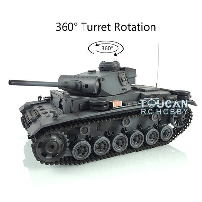 Henglong 1/16 Radio Control Tank Plastic Panzer III L 7.0 Tank 3848 RC Tank w/ 360Degrees Rotating Turret Gearbox Smoking Engine Sound