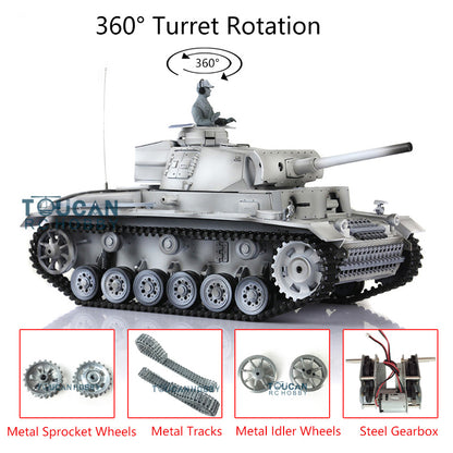 Henglong 1/16 Upgraded German Tank 3848 RC Tank Panzer III L 7.0 w/ 360Degrees Rotating Turret 2 Sounds for Radio Control Tank for