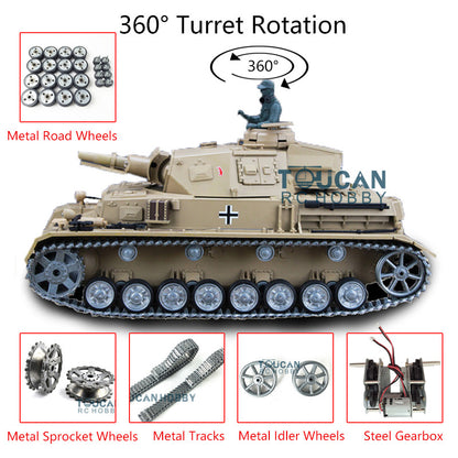 Henglong 7.0 1/16 Radio Tank 3858 German Panzer IV F RC Tank w/ 360Degrees Rotating Turret Metal Road Wheels Tracks IR System Battle