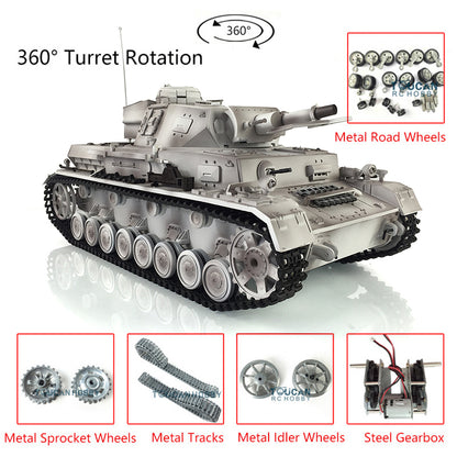 Henglong 7.0 1/16 Radio Tank 3858 German Panzer IV F RC Tank w/ 360Degrees Rotating Turret Metal Road Wheels Tracks IR System Battle