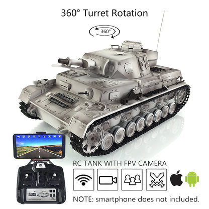 2.4G Henglong 1/16 7.0 RC Tank Panzer IV F Remote Control Tank 3858 w/ 360Degrees Rotating Turret Steel Gearbox FPV Camera BB Shooting