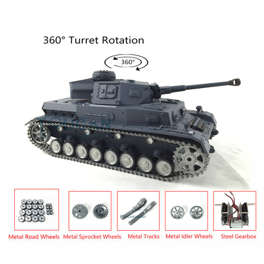 Henglong 1/16 7.0 Customized RC Tank Panzer IV F2 3859 RTR Tank w/ Metal Road Wheels Tracks Idler Sproket Wheels Gun Sound