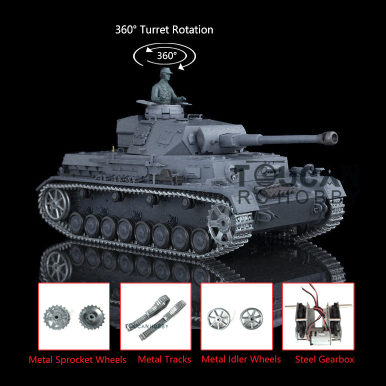 Henglong 1/16 RC Tank 3859 7.0 German Panzer IV F2 Radio Control Tank w/ 360Degrees Rotating Turret Metal Idler Sproket Wheels Smoking