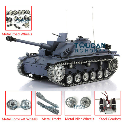 Henglong 1/16 Scale 7.0 RC Tank 3868 German Stug III RTR Tank w/ Metal Tracks Road Wheels Idler Sproket Wheels Infrared Battle