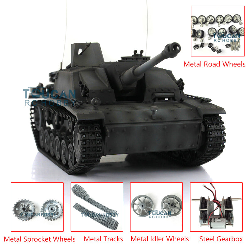 Henglong 1/16 Scale 7.0 RC Tank 3868 German Stug III RTR Tank w/ Metal Tracks Road Wheels Idler Sproket Wheels Infrared Battle