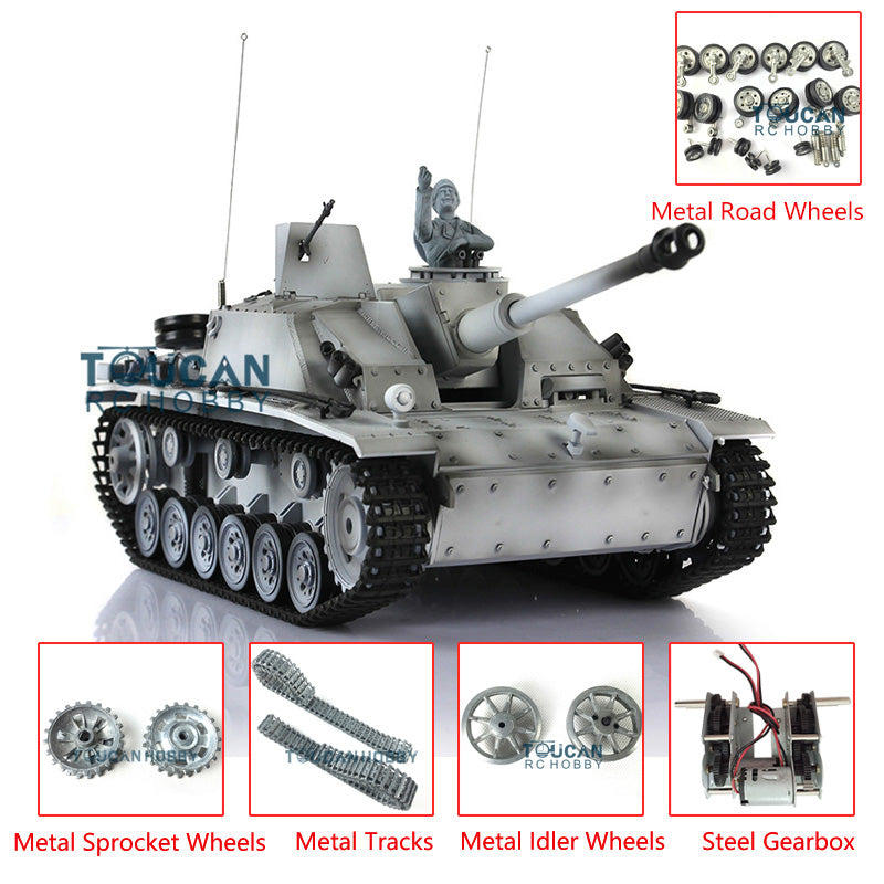 Henglong 1/16 Scale 7.0 RC Tank 3868 German Stug III RTR Tank w/ Metal Tracks Road Wheels Idler Sproket Wheels Infrared Battle