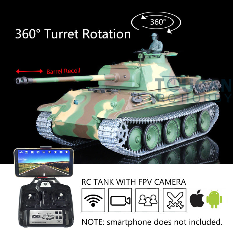 Henglong 1/16 7.0 RC Tank German Panther G Upgraded 3879 w/ FPV 360Degrees Rotating Turret Barrel Recoil Smoking Gearbox Sound Effect