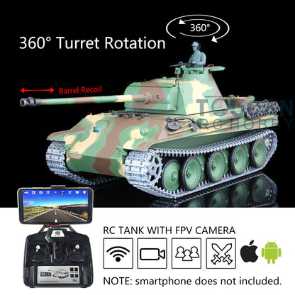 Henglong 1/16 7.0 RC Tank German Panther G Upgraded 3879 w/ FPV 360Degrees Rotating Turret Barrel Recoil Smoking Gearbox Sound Effect
