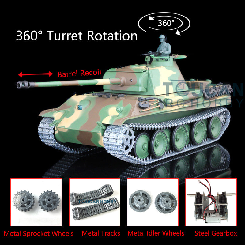 Henglong 1/16 7.0 RC Tank German Panther G Upgraded 3879 w/ FPV 360Degrees Rotating Turret Engine Effect Smoking Metal Tracks Sproket