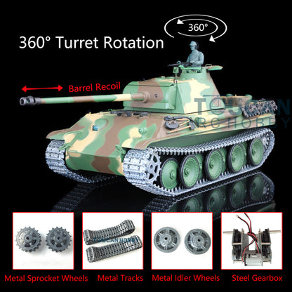 Henglong 1/16 7.0 RC Tank German Panther G Upgraded 3879 w/ FPV 360Degrees Rotating Turret Engine Effect Smoking Metal Tracks Sproket