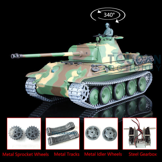 US STOCK Henglong 1:16 Scale 7.0 Upgraded German Panther G RC Tank 3879 Metal Tracks 340 Degree Turret BB Shooting Unit IR RTR Model