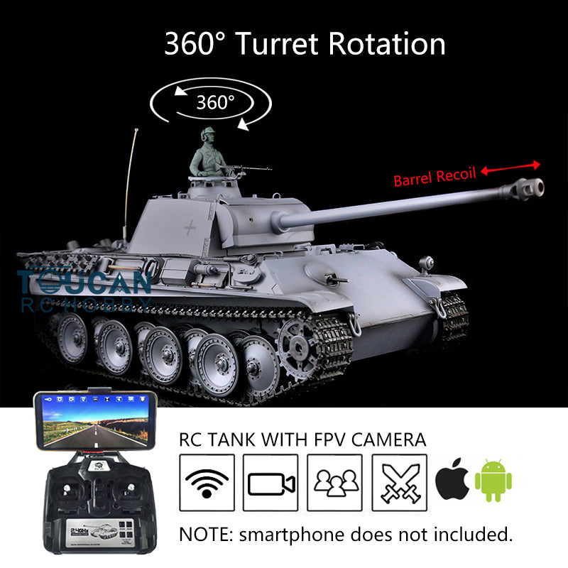 Henglong 1/16 7.0 RC Tank German Panther G Upgraded 3879 w/ FPV 360Degrees Rotating Turret Barrel Recoil Smoking Gearbox Sound Effect