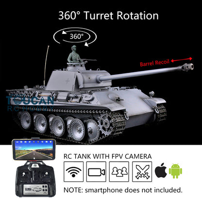 Henglong 1/16 7.0 RC Tank German Panther G Upgraded 3879 w/ FPV 360Degrees Rotating Turret Barrel Recoil Smoking Gearbox Sound Effect