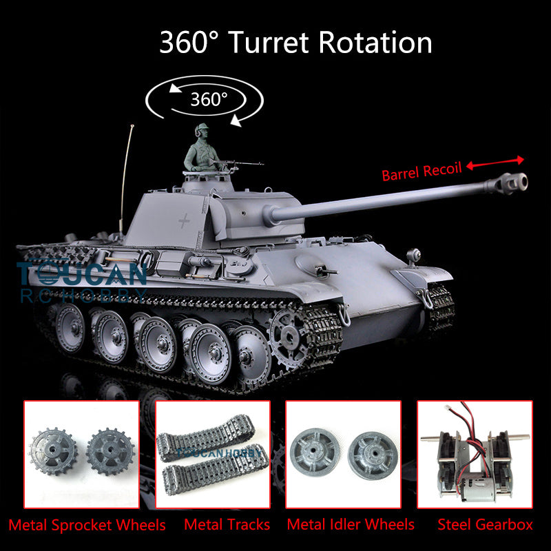 Henglong 1/16 7.0 RC Tank German Panther G Upgraded 3879 w/ FPV 360Degrees Rotating Turret Engine Effect Smoking Metal Tracks Sproket