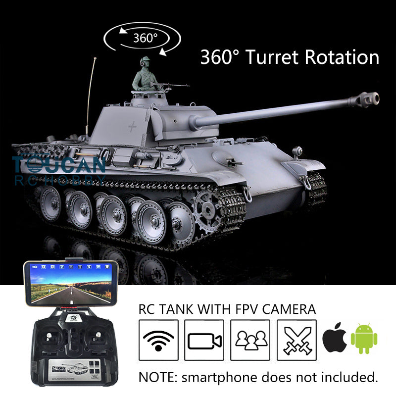 Henglong Remote Control Tank 7.0 German Panther G 3879 1/16 Plastic RC Tank W/ FPV 360Degrees Rotating Turret Steel Gearbox 2 Sounds