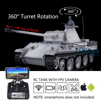 Henglong 1/16 7.0 RC Tank German Panther G Upgraded 3879 w/ FPV 360Degrees Rotating Turret Barrel Recoil Smoking Gearbox Sound Effect