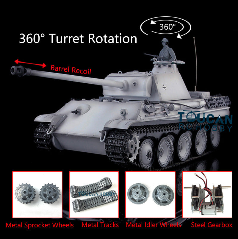 Henglong 1/16 7.0 RC Tank German Panther G Upgraded 3879 w/ FPV 360Degrees Rotating Turret Engine Effect Smoking Metal Tracks Sproket