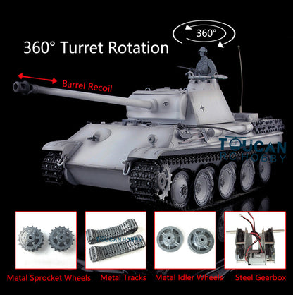 Henglong 1/16 7.0 RC Tank German Panther G Upgraded 3879 w/ FPV 360Degrees Rotating Turret Engine Effect Smoking Metal Tracks Sproket