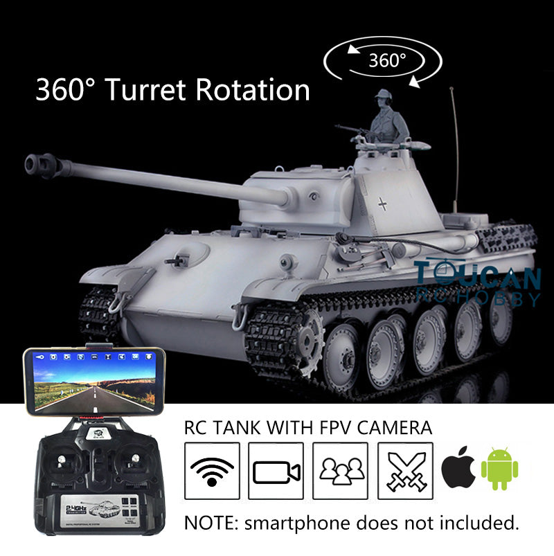 Henglong Remote Control Tank 7.0 German Panther G 3879 1/16 Plastic RC Tank W/ FPV 360Degrees Rotating Turret Steel Gearbox 2 Sounds