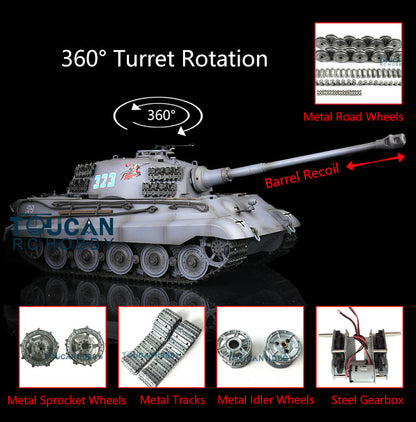 Henglong 1/16 RC Tank 3888A 7.0 King Tiger Remote Control Tank w/ 360Degrees Rotating Turret Metal Road Wheel Barrel Recoil Engine Sound