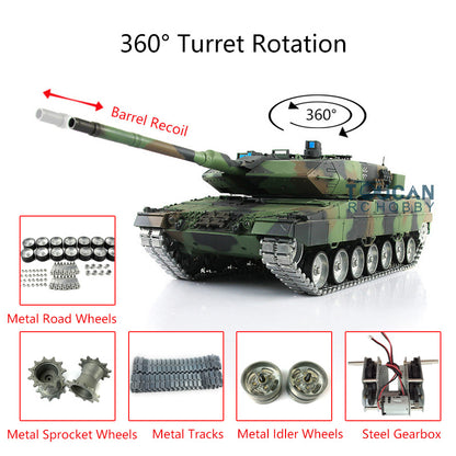 Henglong 1/16 7.0 Customized Leopard2A6 RC Tank 3889 w/ Metal Tracks Road Wheels Barrel Recoil 360Degrees Rotating Turret Engine Sound