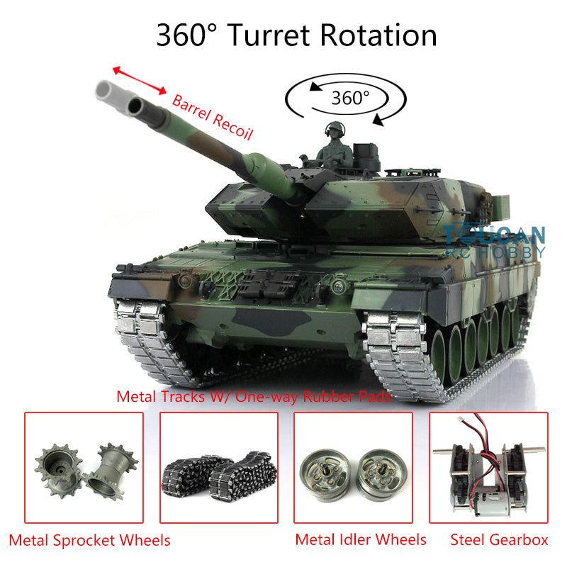 1/16 Radio Control German Leopard2A6 RC Battle Tank 3889 360Degrees Rotate Turret Barrel Recoil Airsoft Metal Gearbox Simulation Sound