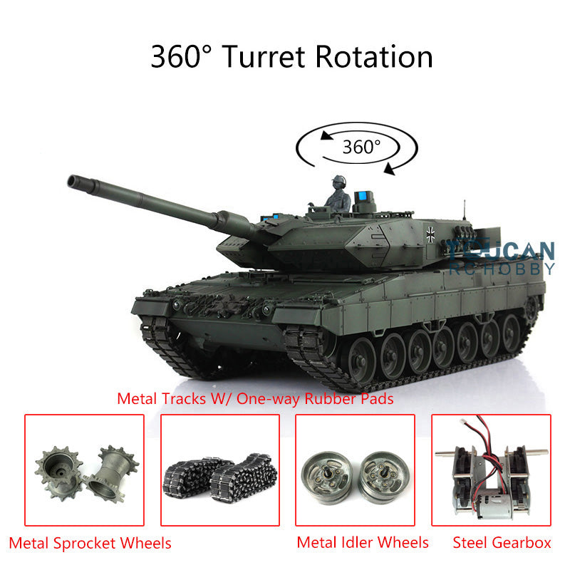 Henglong 1/16 TK7.0 German Leopard2A6 Military RC Tank 3889 W/ 360Degrees Rotating Turret Metal Tracks Sprocket Hobby Grade Collection