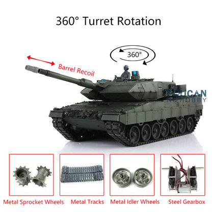 Henglong 1/16 TK7.0 Edition Upgraded Leopard2A6 RC Tank 3889 W/ 360Degrees Rotating Turret Barrel Recoil Metal Driving Gearbox Tracks
