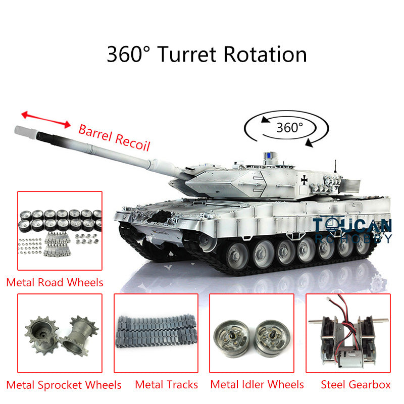 Henglong 1/16 7.0 Customized Leopard2A6 RC Tank 3889 w/ Metal Tracks Road Wheels Barrel Recoil 360Degrees Rotating Turret Engine Sound