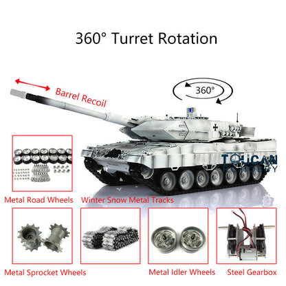 Heng Long Remote Control Tank 1/16 TK7.0 Leopard2A6 3889 Barrel Recoil Metal Track W/ Linkages Driving Gearbox 360 Rotating Turret
