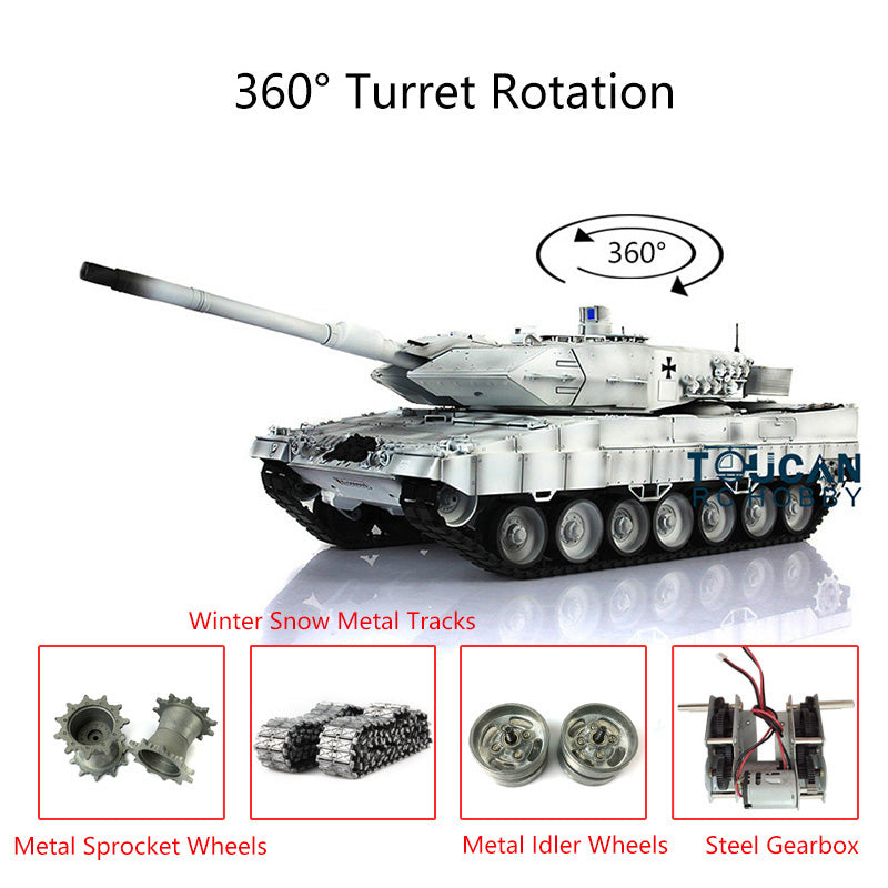 2.4Ghz Henglong 1/16 IR Battle 7.0 Leopard2A6 RTR RC Tank 3889 W/ 360Degrees Rotating Turret Metal Idlers Driving Wheels Tracks Gearbox