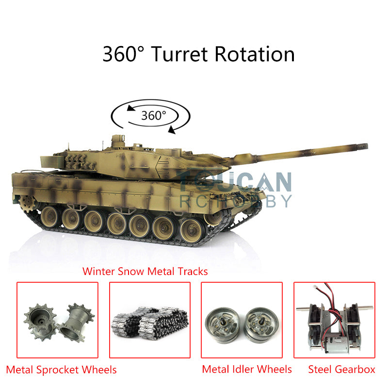 2.4Ghz Henglong 1/16 IR Battle 7.0 Leopard2A6 RTR RC Tank 3889 W/ 360Degrees Rotating Turret Metal Idlers Driving Wheels Tracks Gearbox