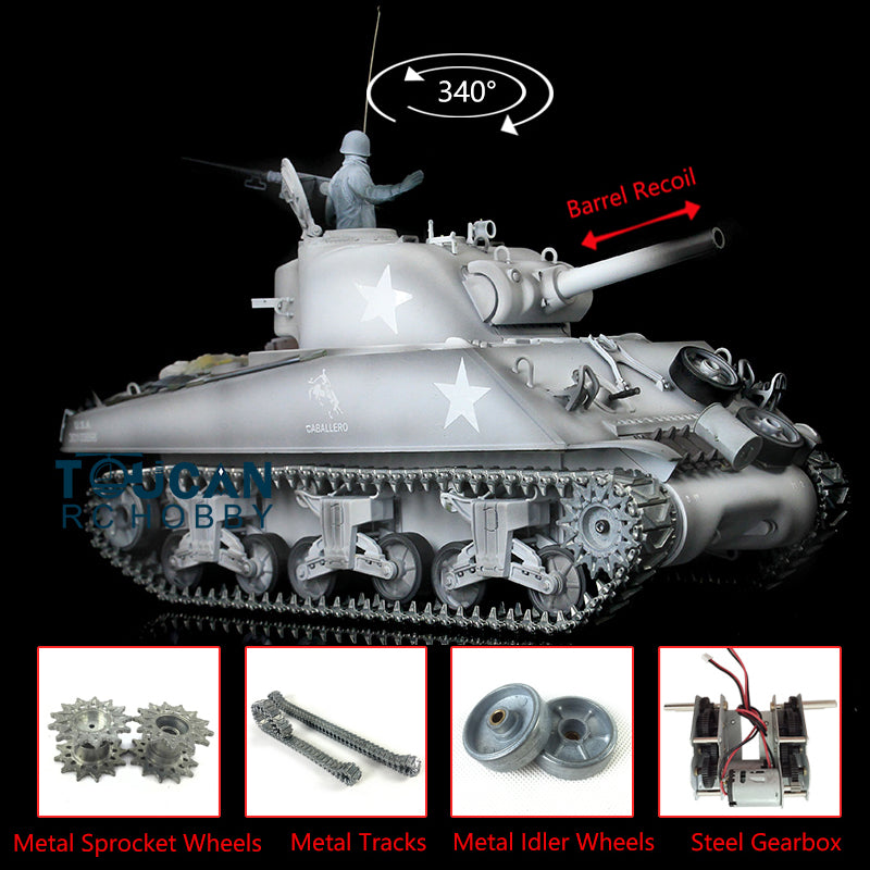 Henglong 1/16 7.0 Upgraded M4A3 Sherman RC Tank 3898 Metal Tracks Barrel Recoil Metal Tracks Idler Sproket Wheels Smoking Gearbox